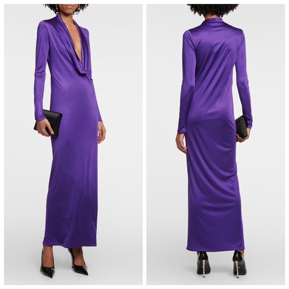 NWT Versace Runway 2023 Cowl Neck Draped Satin Maxi Dress Gown IT 42/US 6 - Picture 2 of 16